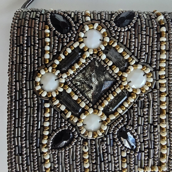 Banana Republic Sofie Beaded Clutch Black and Silver - Like New